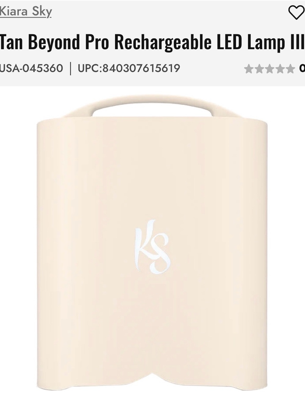 NIB Kiara Sky Tan Beyond Pro Rechargeable LED Lamp III - Cream